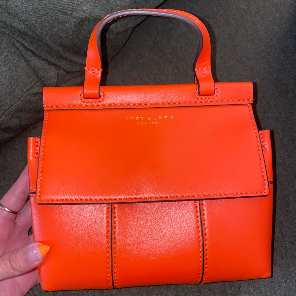 Mini Block T Top Handle Crossbody In Orange